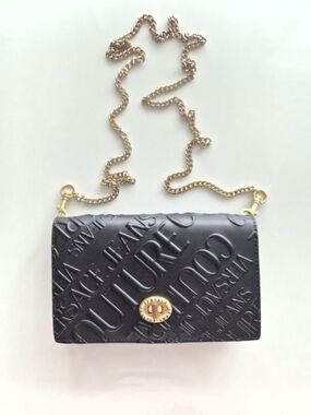 Versace Jeans Collection Black Embossed Crossbody with Gold Chain